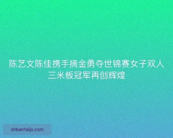 陈艺文陈佳携手摘金勇夺世锦赛女子双人三米板冠军再创辉煌 陈艺文陈佳携手摘金勇夺世锦赛女子双人三米板冠军再创辉煌